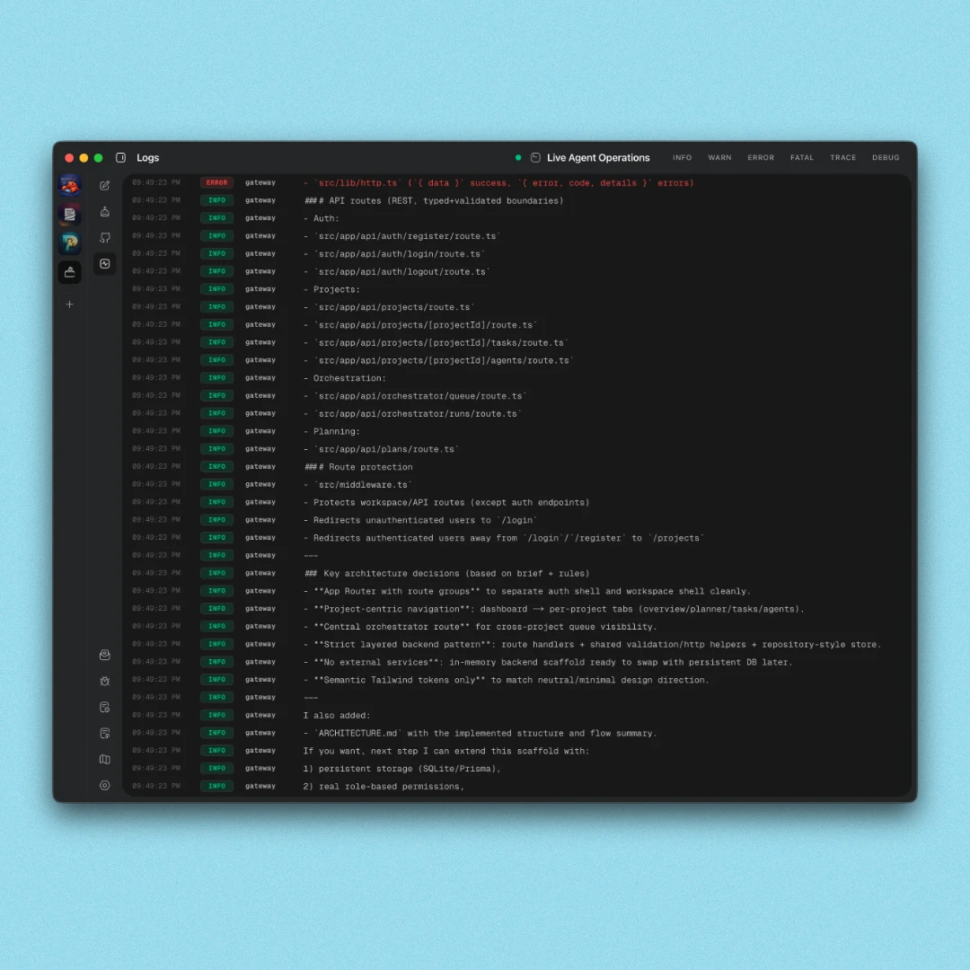 Step-by-step agent execution logs