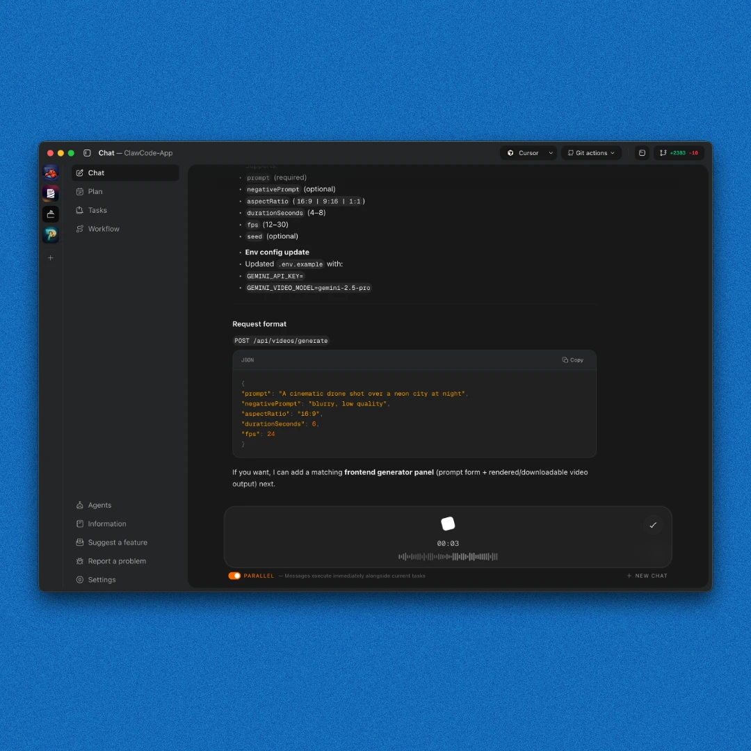 Voice message transcription for agent prompts